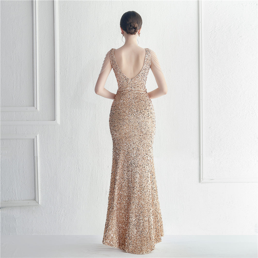 Backed Beaded Formal Dress