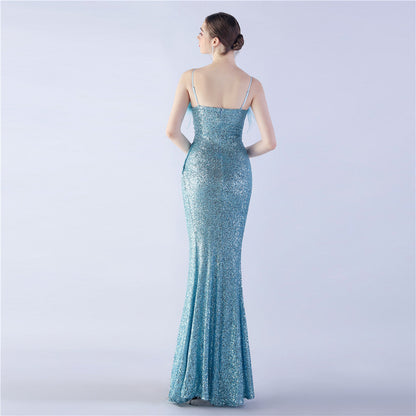 Ostrich Beaded Side Split Formal Dress