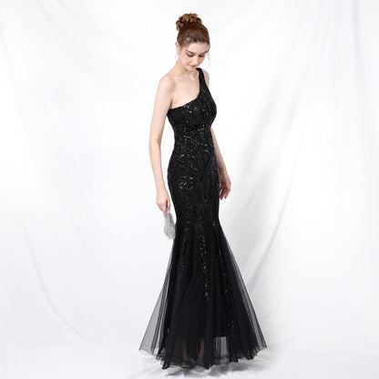 One Shoulder Beaded Formal Dress