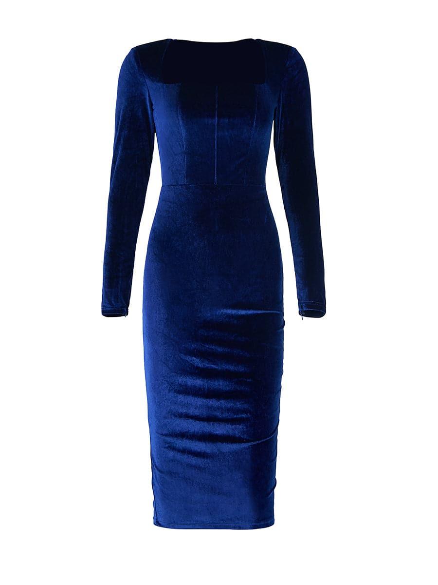 Square Neck Velvet Midi Cocktail Dress