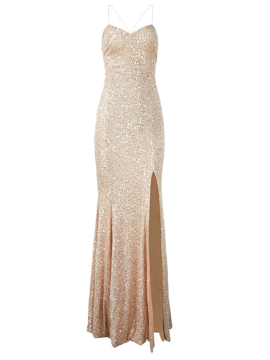 Lace Up Sequin Prom Dress