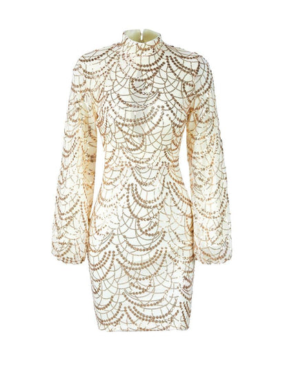 Mock Neck Sequin Bodycon Dress