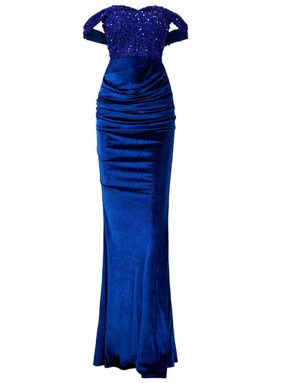 Off Shoulder Velvet Mermaid Cocktail Dress