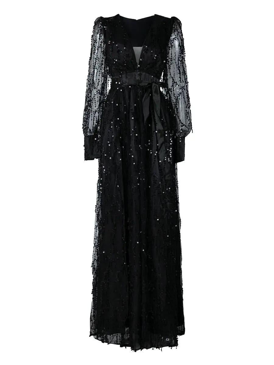 Sequin Fringed Bowknot Prom Dress