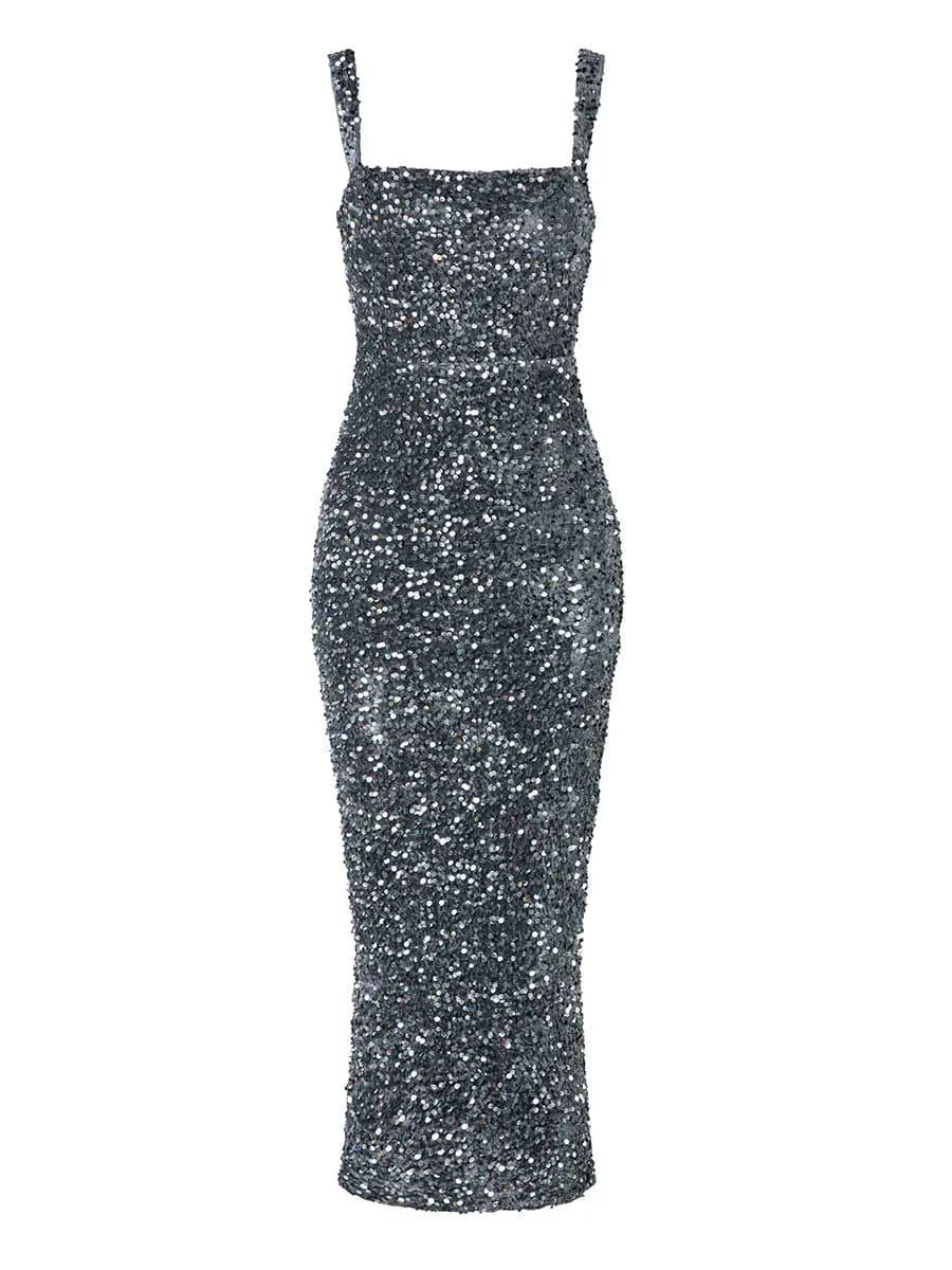 Square Neck Sequin Cocktail Dress