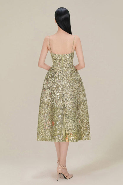JUNGLE PRINTED MIDI DRESS IN CHOCOLATE