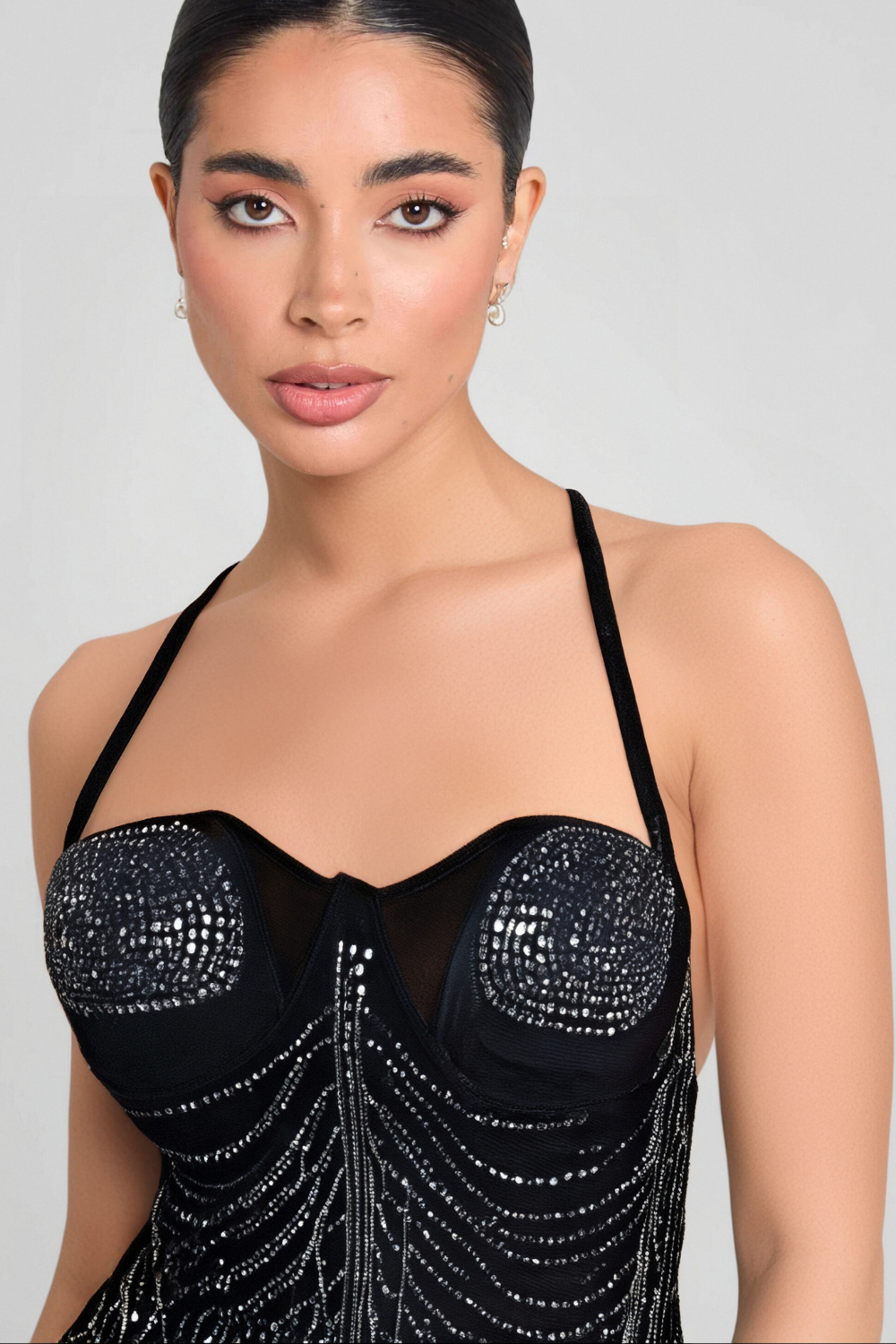 RHINESTONE EMBELLISHED MESH DRESS