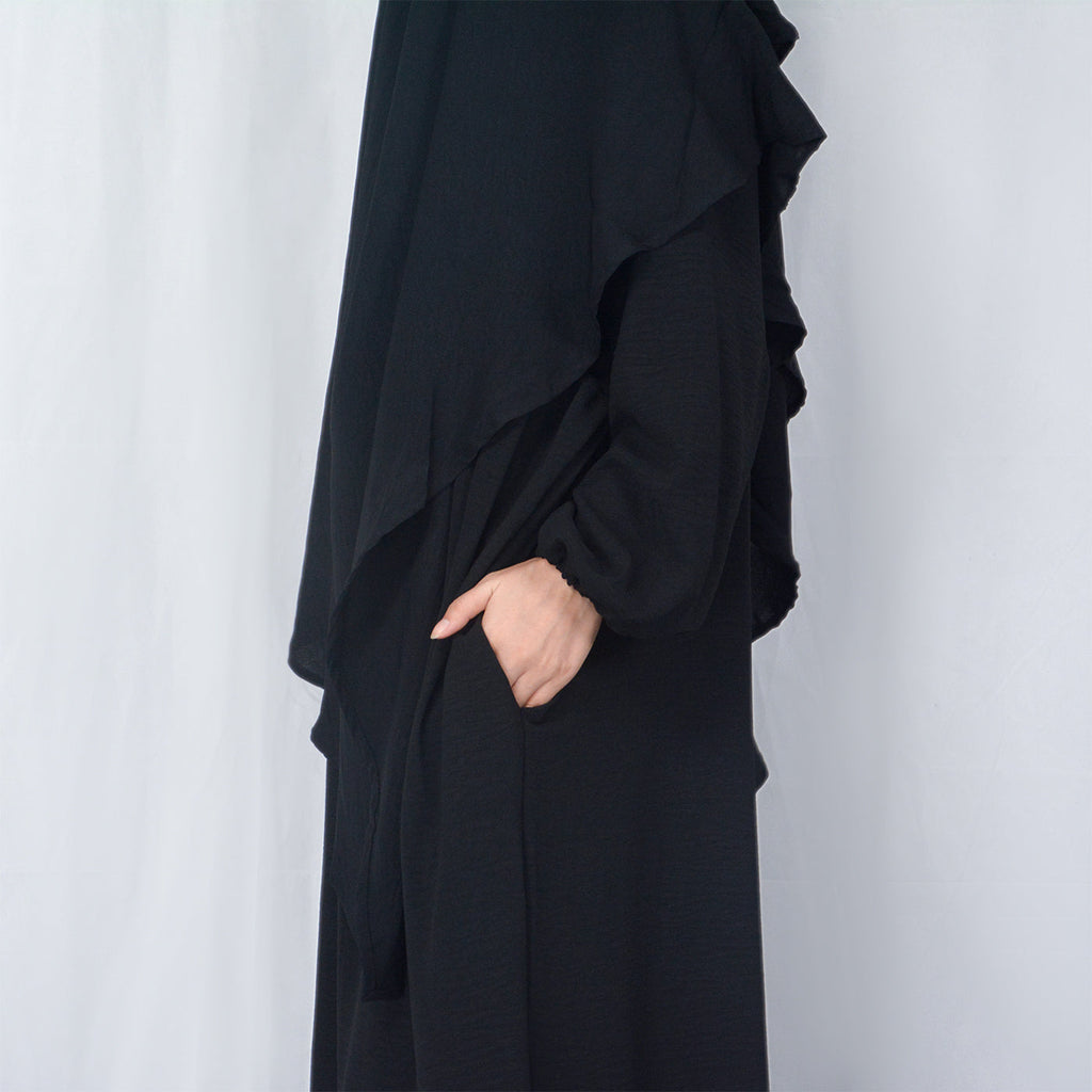 Crepe Abaya with Pockets + Layered Khimar Set