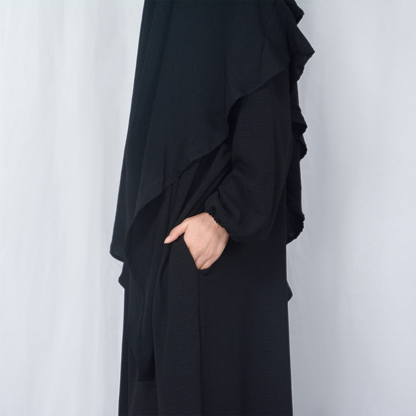 Crepe Abaya with Pockets + Layered Khimar Set
