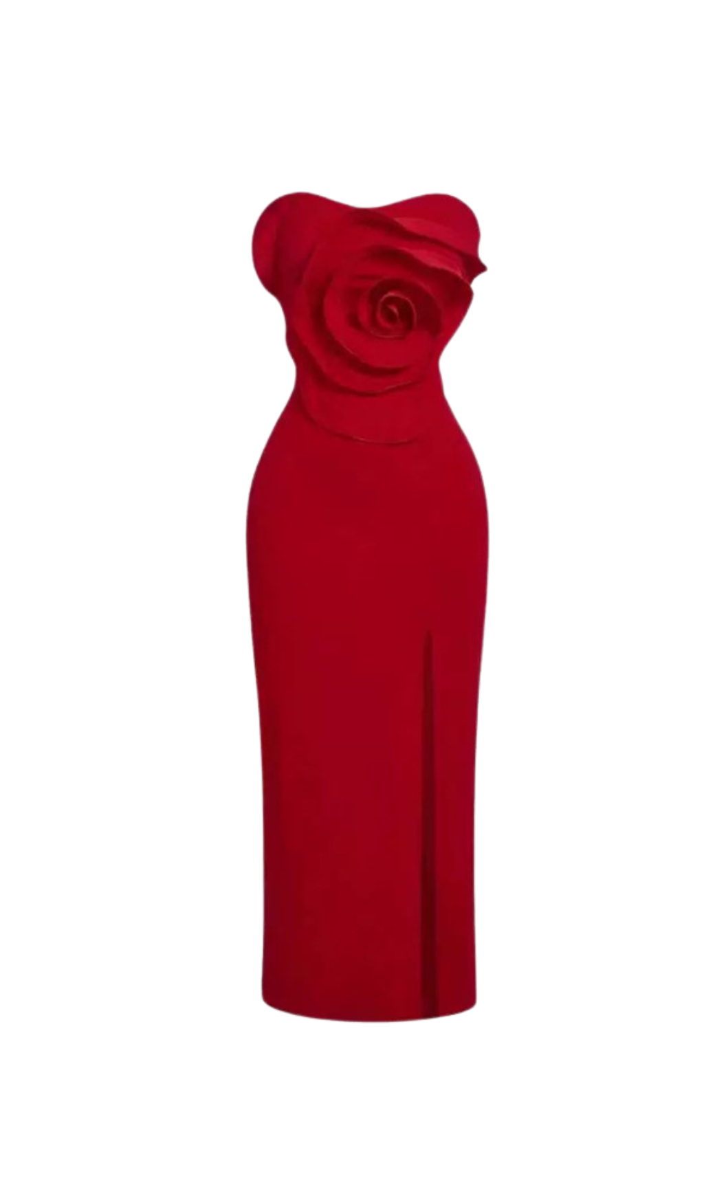 michelle 3d flower strapless midi dress in red