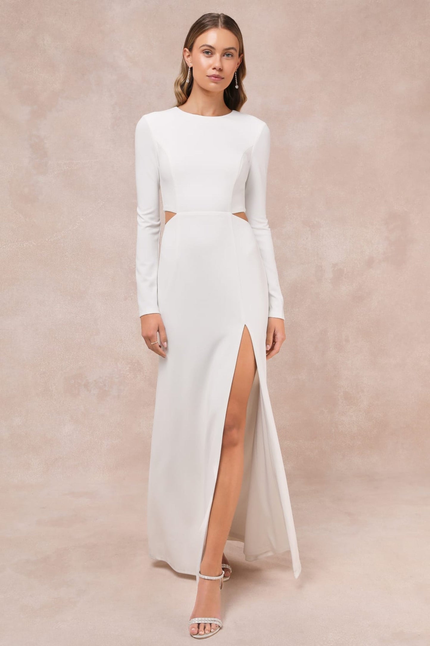 White Long Sleeve Cutout Maxi Dress