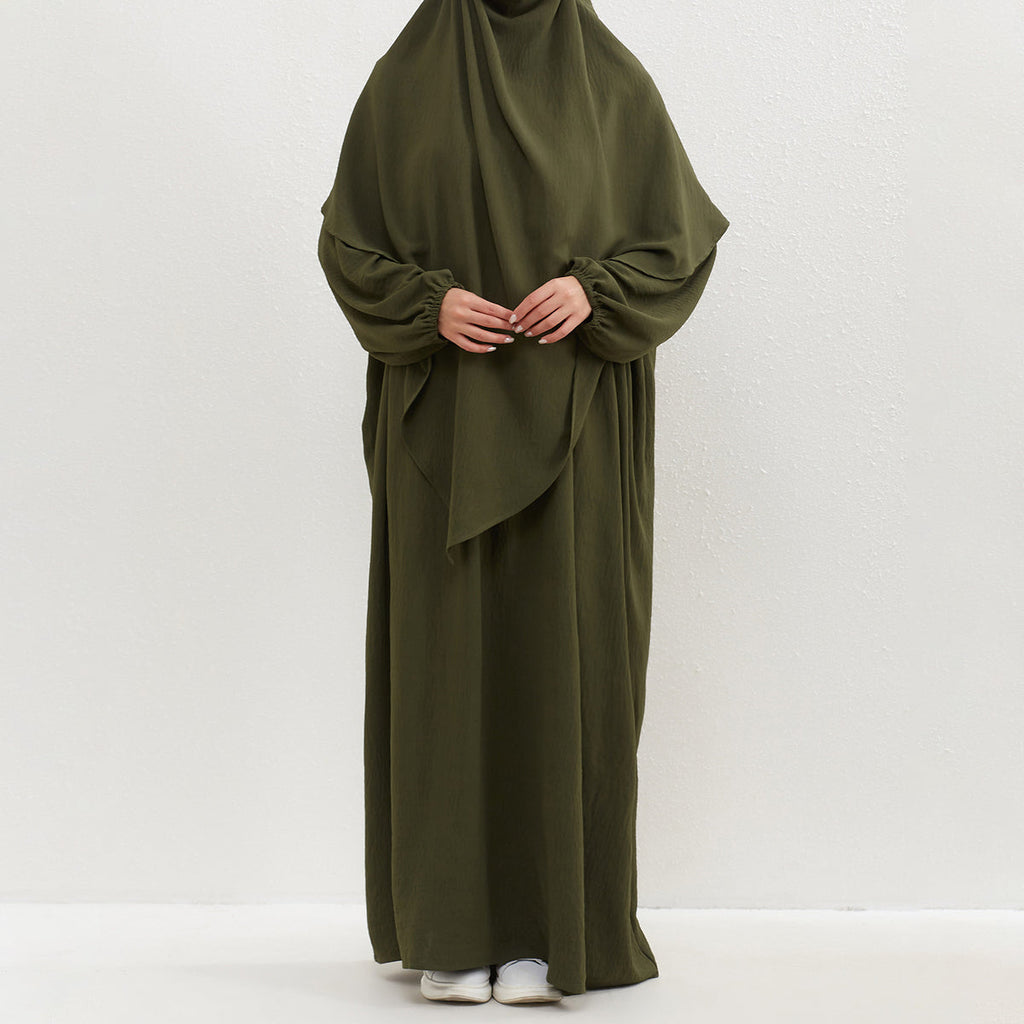 Crepe Abaya with Pockets + Layered Khimar Set