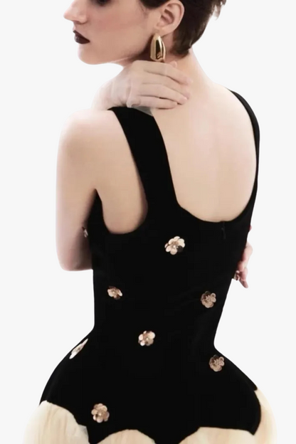 Stereoscopic Flower sleeveless mesh midi dress