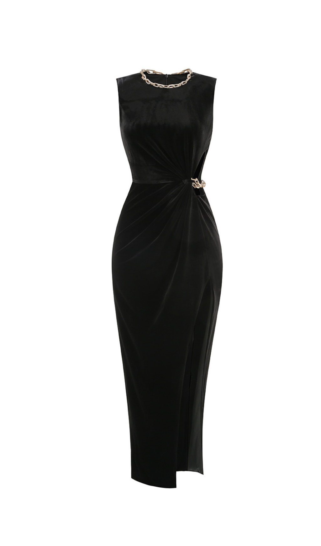 velvet crystal embellished maxi dress in black