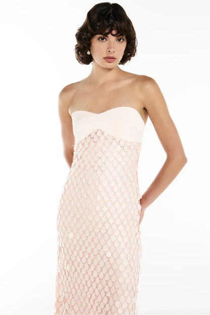 iris Lace sequin backless maxi dress in pink