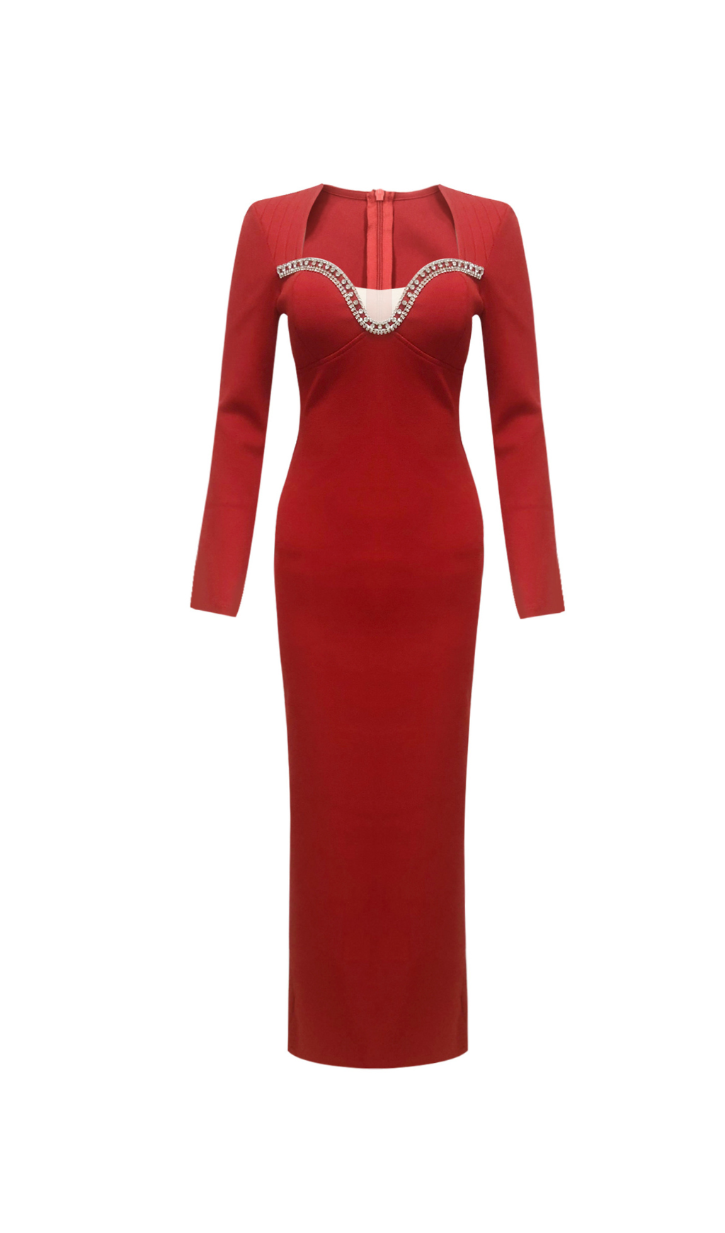 sylvia crystal embellished long sleeve maxi dress in red