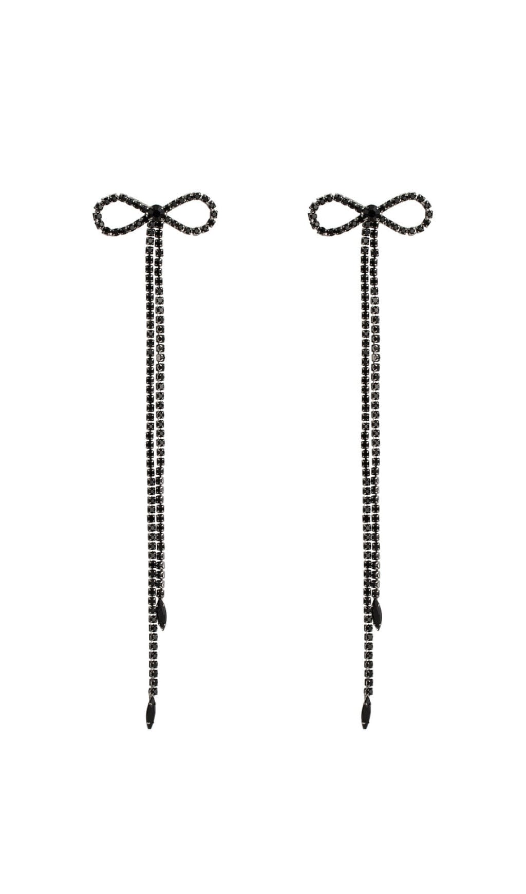 ラインストーンボウロングチェーンイヤリング