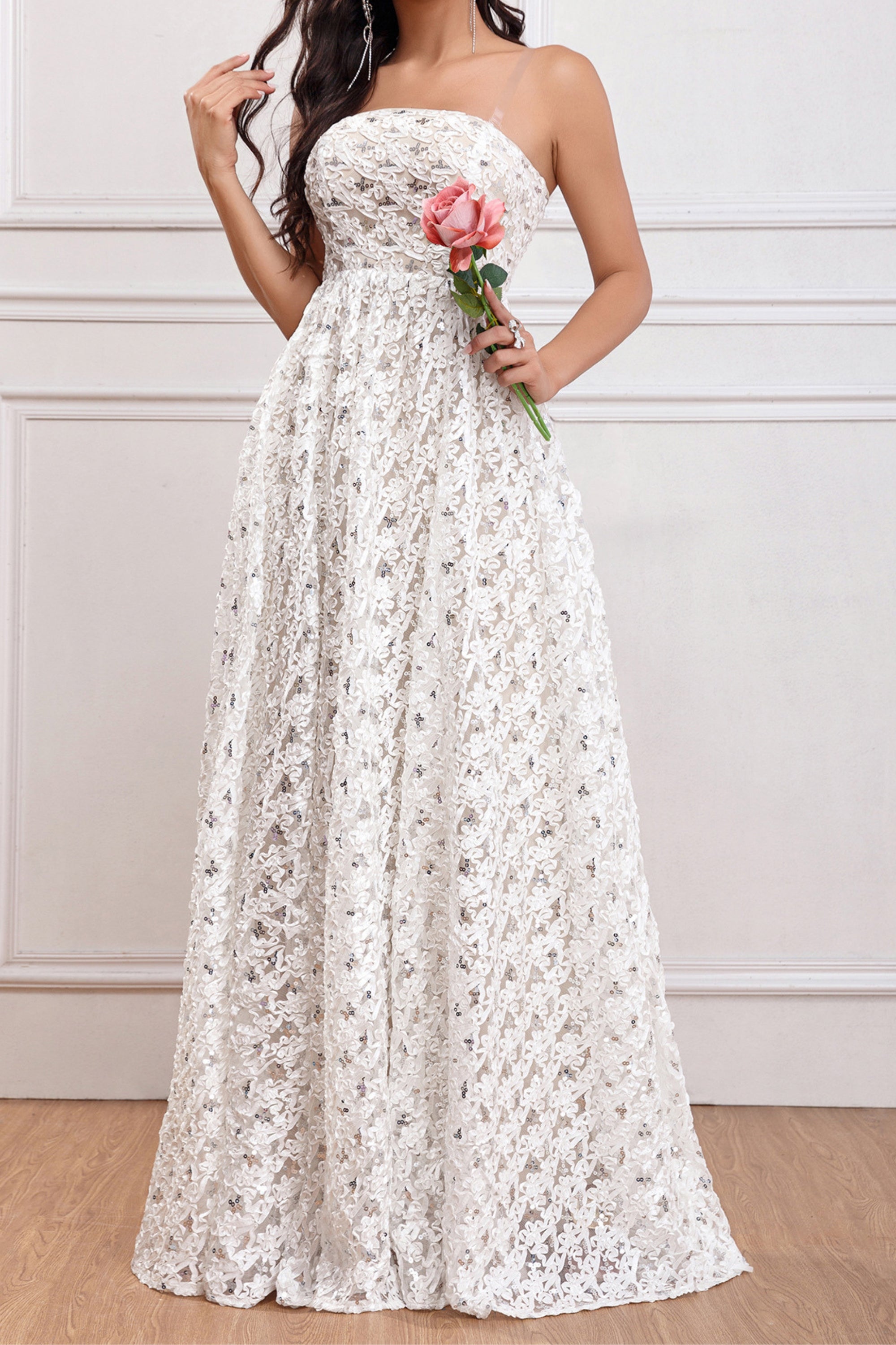 Aura sequin A line maxi dress in white