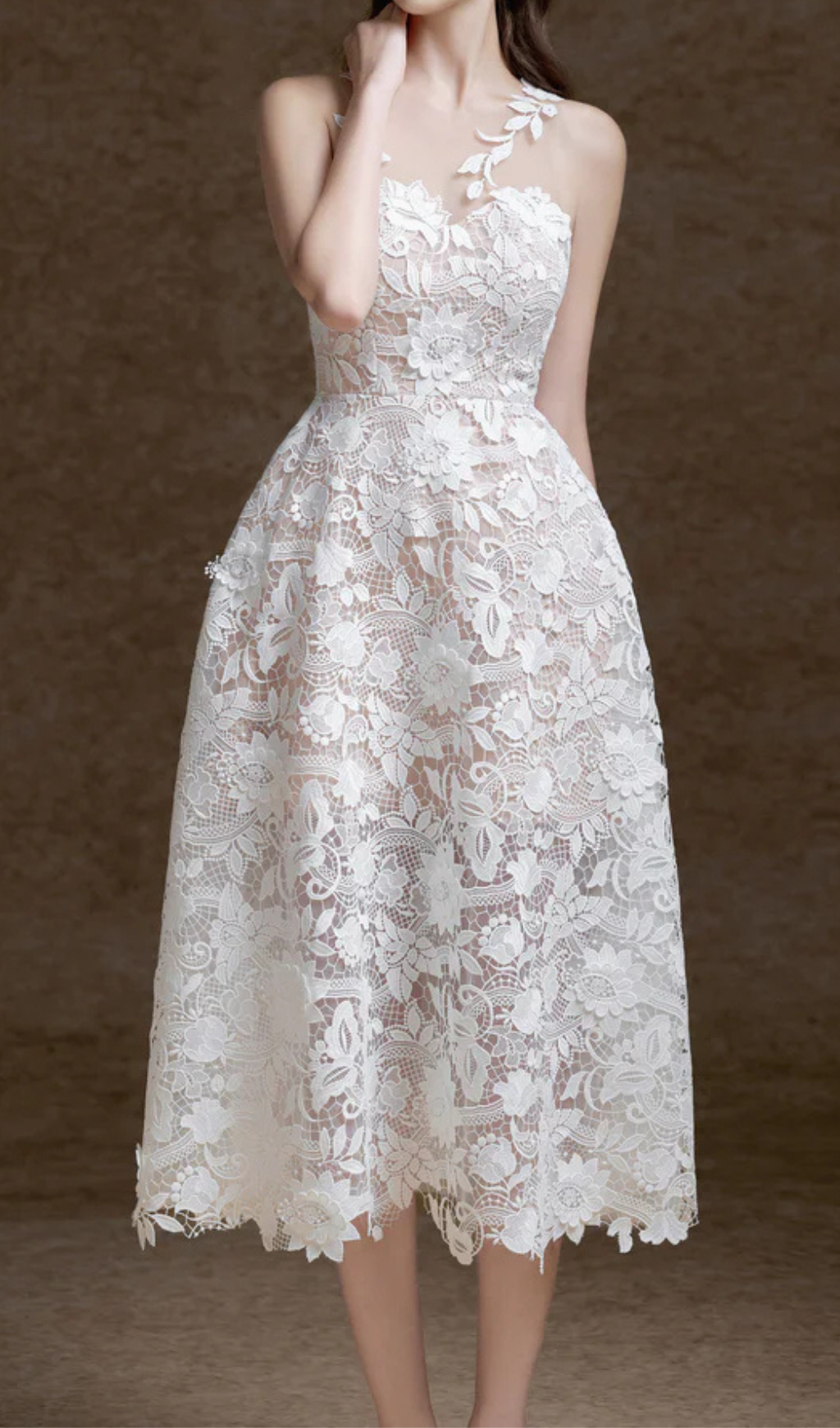 erica floral lace midi dress in white