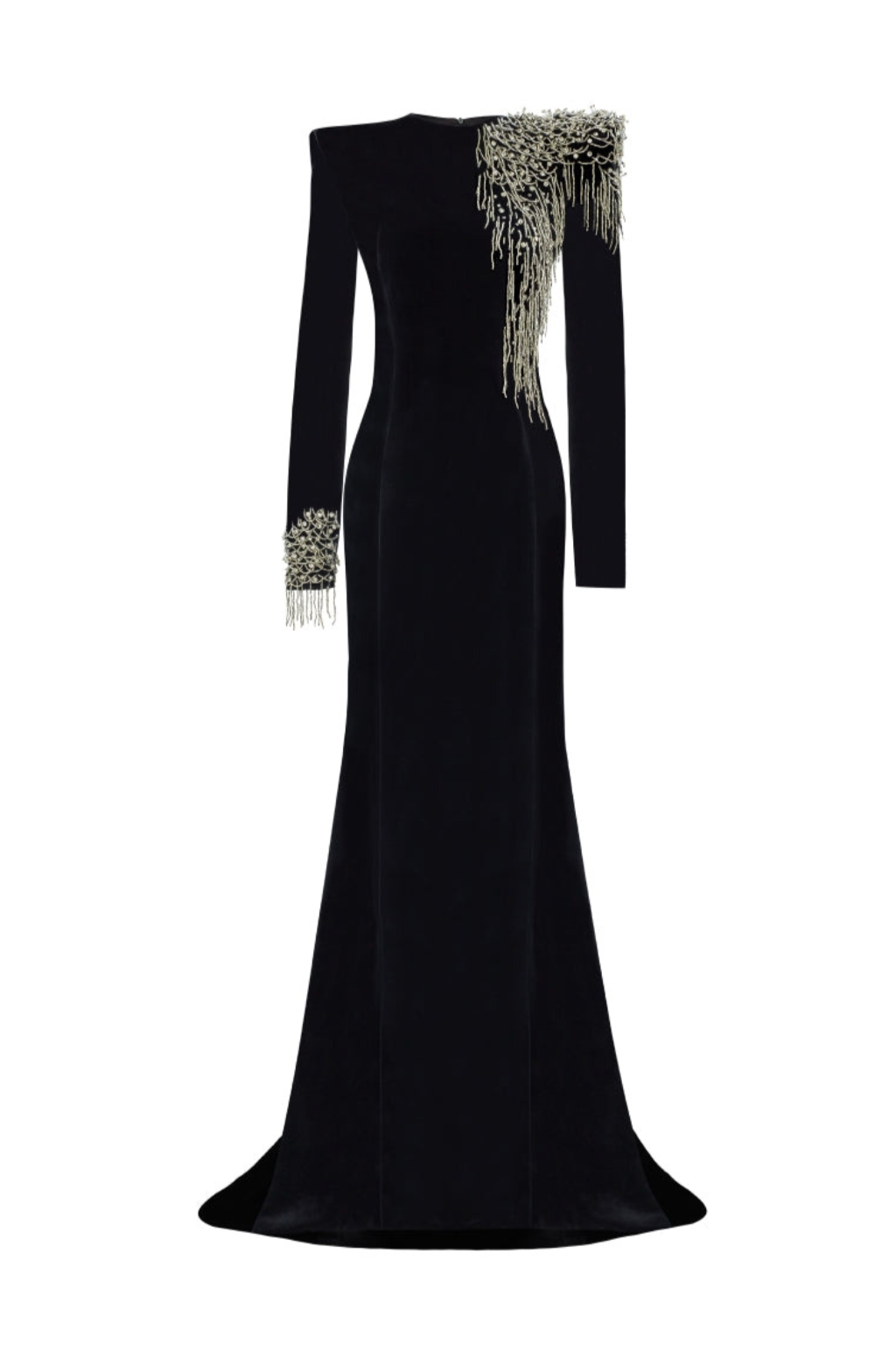 embroidered velvet maxi dress in black