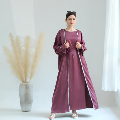 Beaded Trumpet Sleeve Robe and Sleeveless Skirt with Inside Two-piece Suit