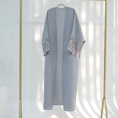 Flower Embroidery Elegant Cardigan Robe