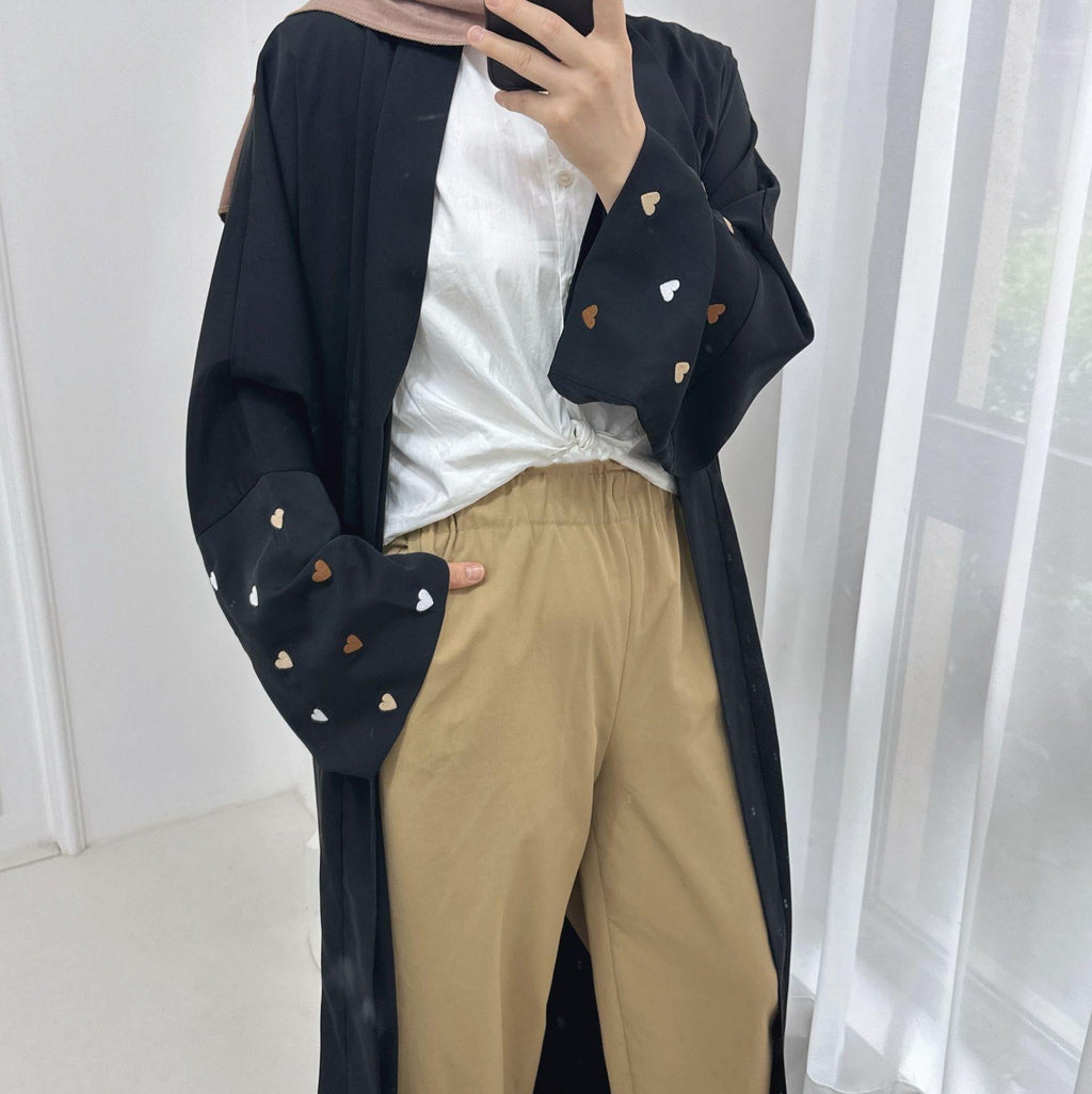 Macaroon Color Summer Thin Sleeve Heart Embroidered Robe Cardigan