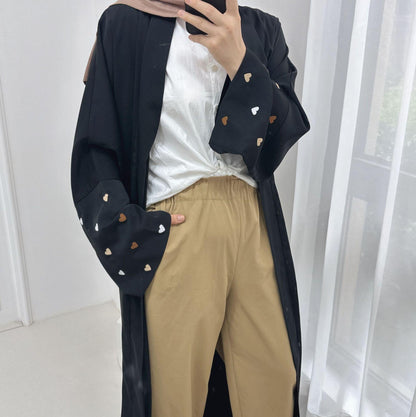 Macaroon Color Summer Thin Sleeve Heart Embroidered Robe Cardigan