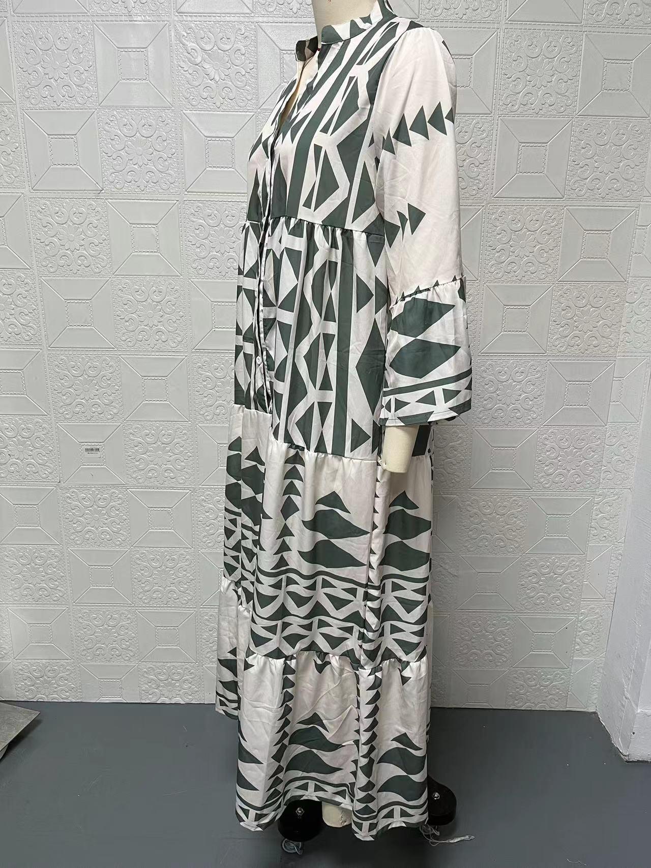 Ladies Elegant Printed Shirt Skirt Bohemian Dress