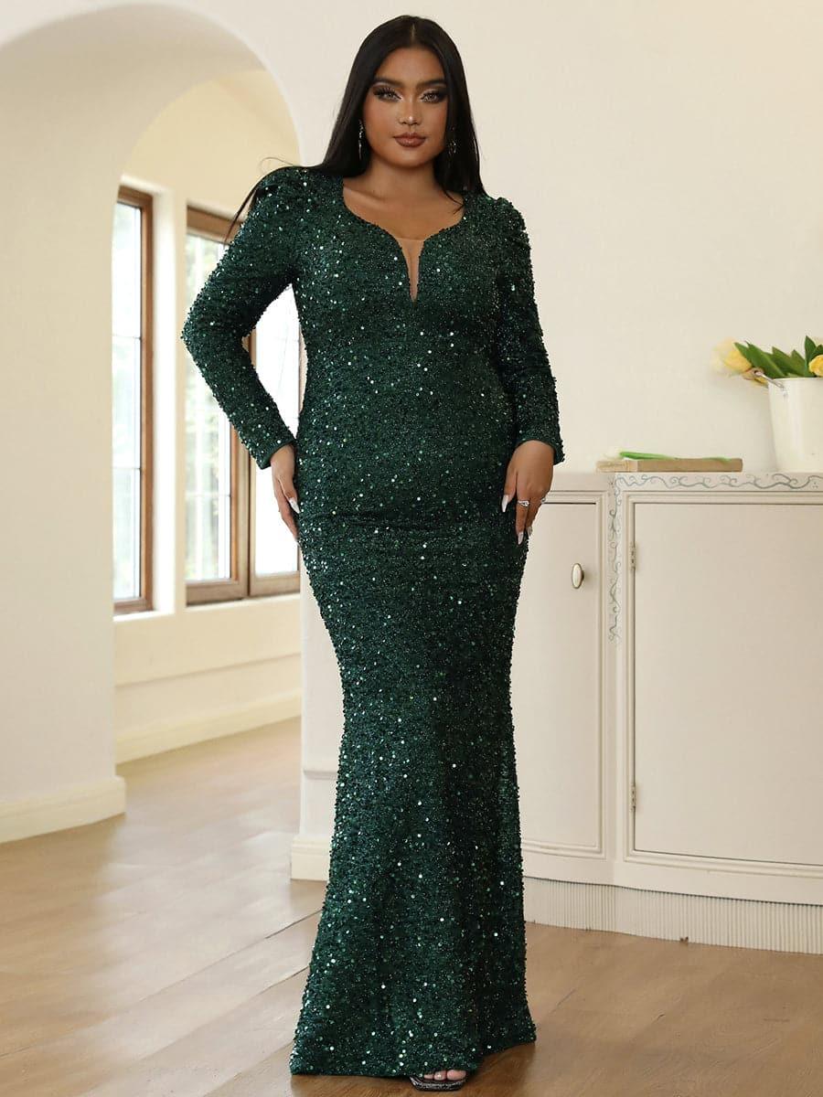 Plus Size Mermaid Sequins Green Dress