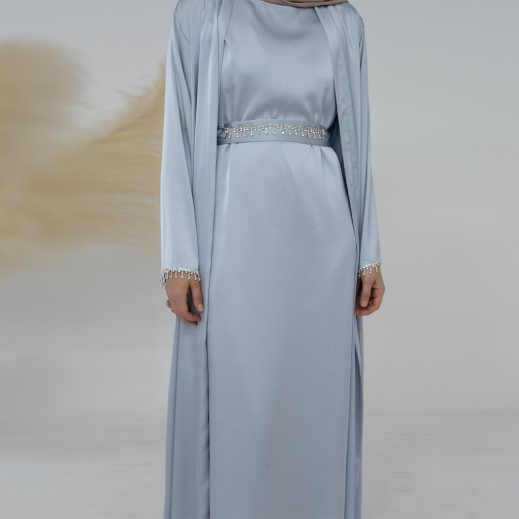 4pcs Set Cardigan+without  Sleeves Inner Dress+Crystal Chain+Hijab