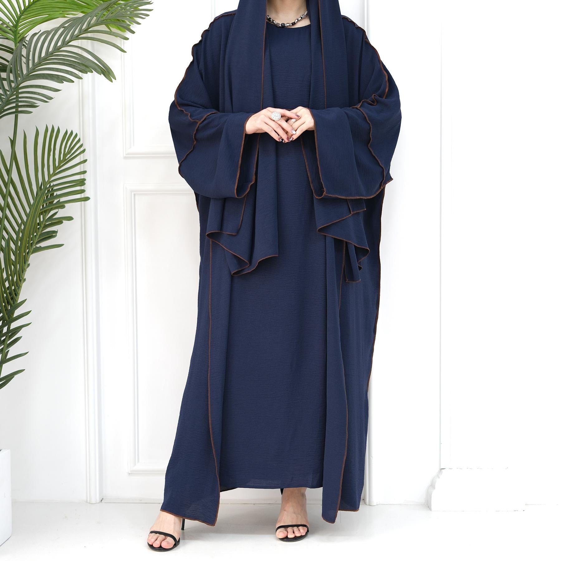 3pcs Set Cardigan+without Sleeves Inner Dress+Hijab