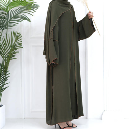 3pcs Set Cardigan+without Sleeves Inner Dress+Hijab
