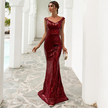 V-neck sleeveless sequined striped dress