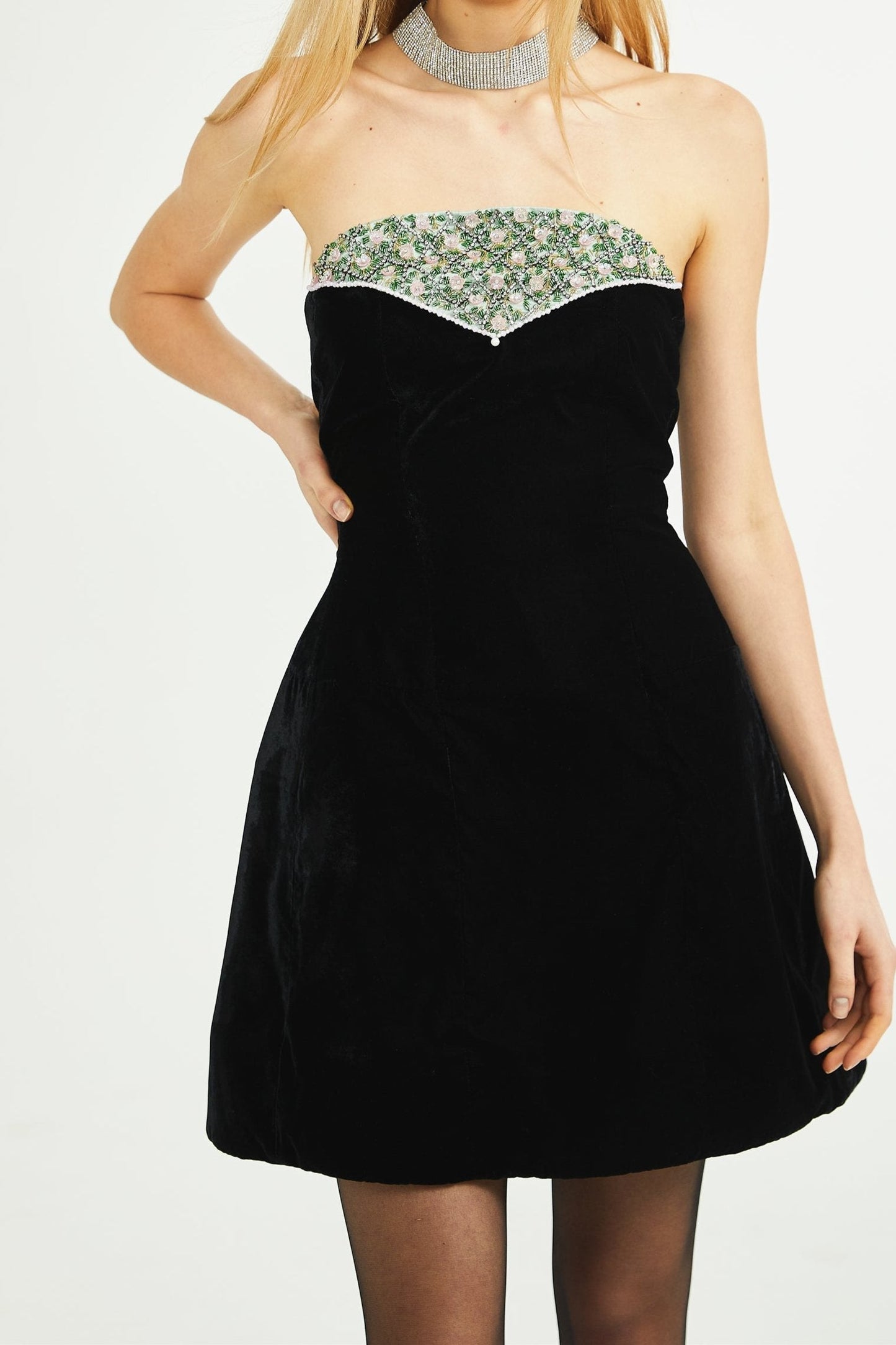 Céline crystal-embellished velvet dress