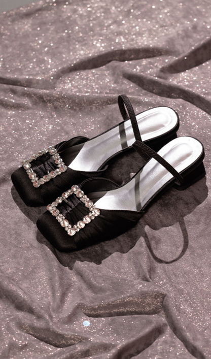 SQUARE-BUCKLE MULES LOW-HEELED SANDALS
