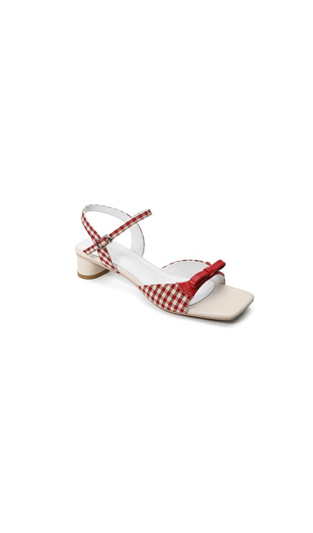 WHITE PLAID BOW STRAP SANDALS