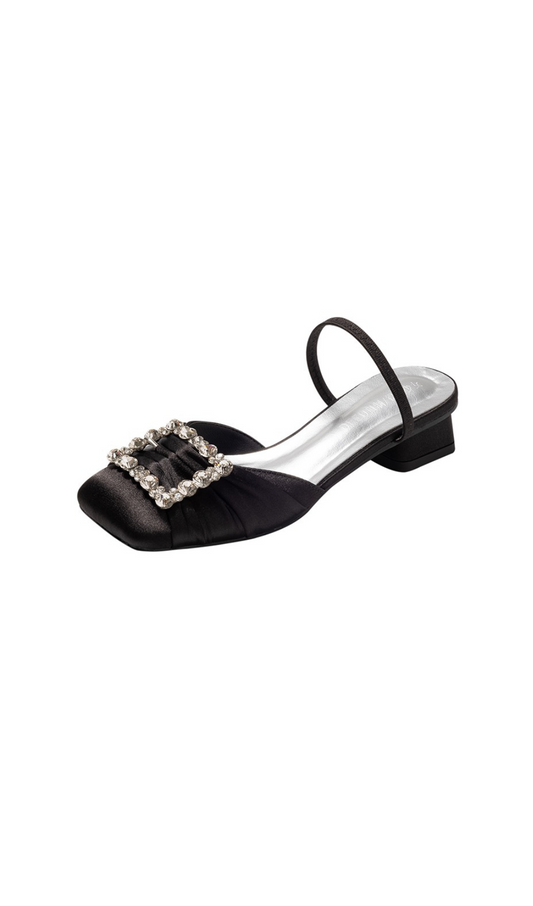 SQUARE-BUCKLE MULES LOW-HEELED SANDALS