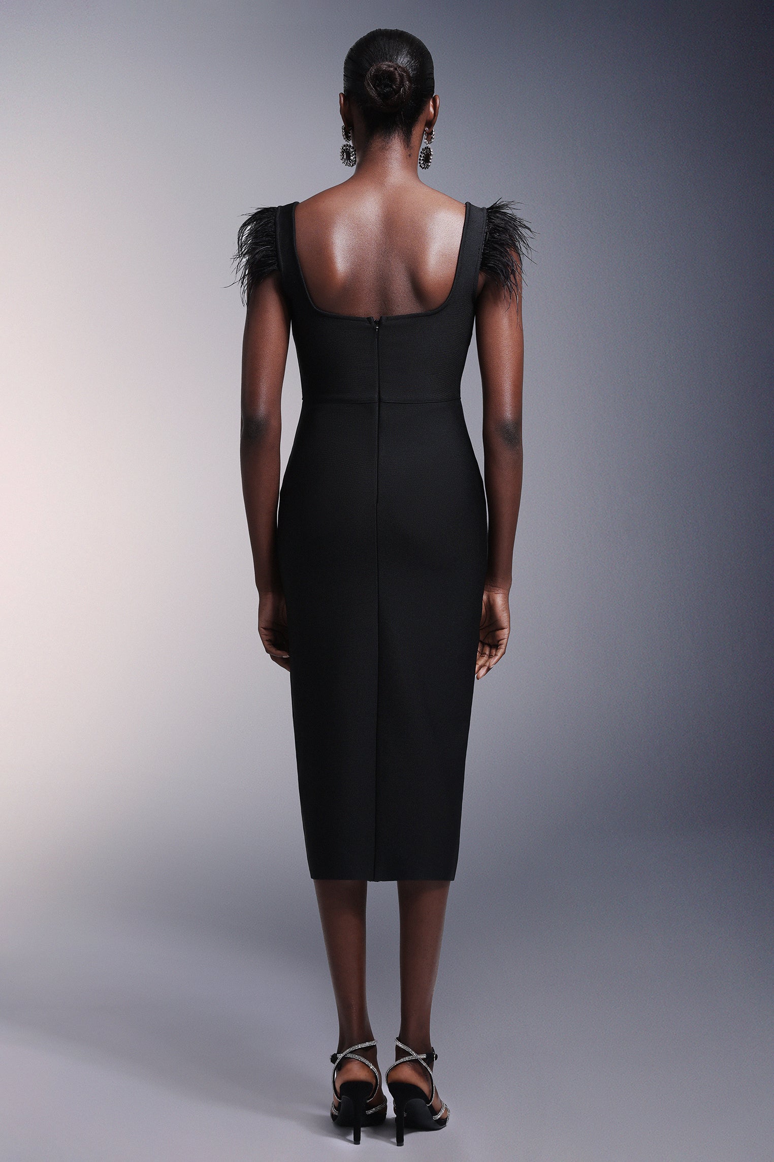 josephine Bows High Slit Diamond Bandage Midi Dress