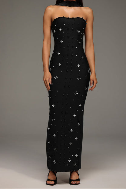 Nesya Sleeveless Pearl Bandage Maxi Dress