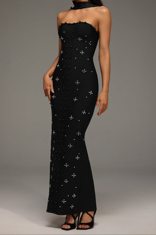 Nesya Sleeveless Pearl Bandage Maxi Dress