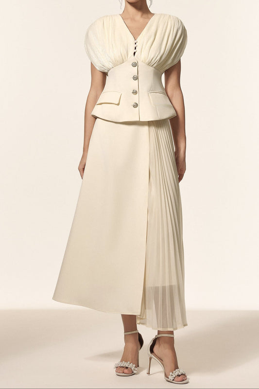 Harli V-Neck Sleeveless Folds Top And Skirt Two-Piece Set