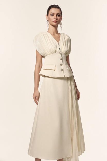 Harli V-Neck Sleeveless Folds Top And Skirt Two-Piece Set