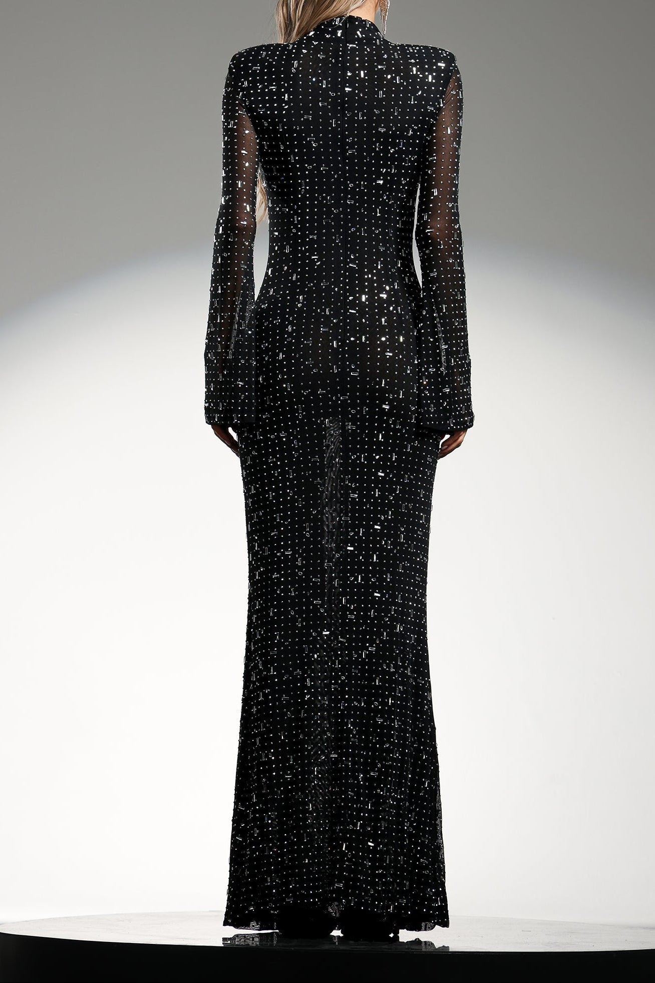 Gilian Long Sleeves High Neck Diamond Maxi Dress