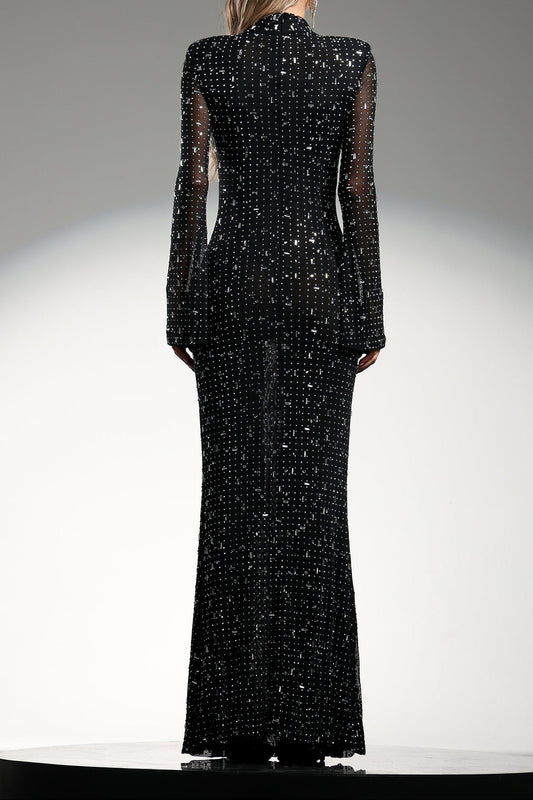 Gilian Long Sleeves High Neck Diamond Maxi Dress