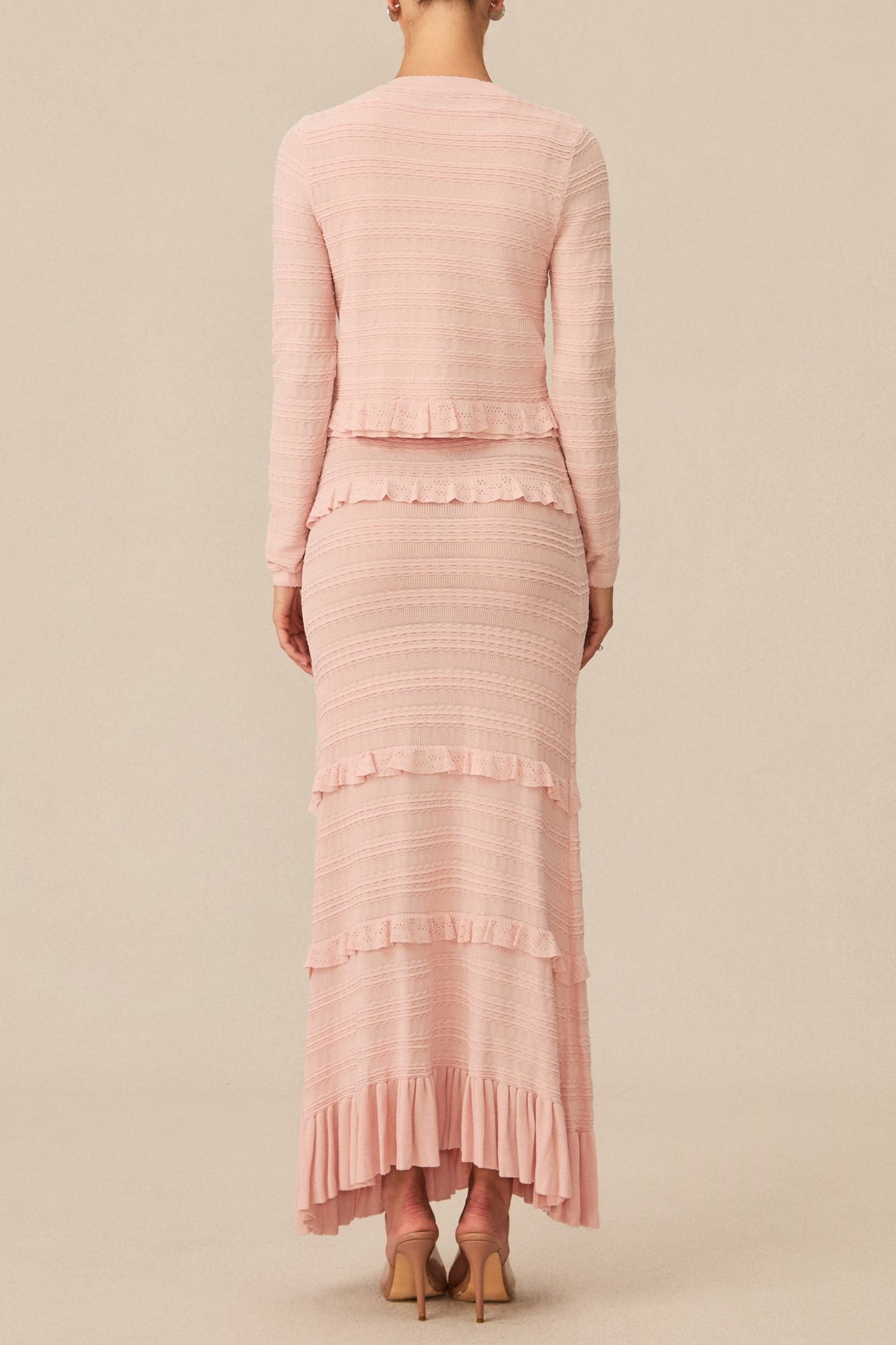 mildred Pink Textured Knit Maxi Dress & Cardigan Set
