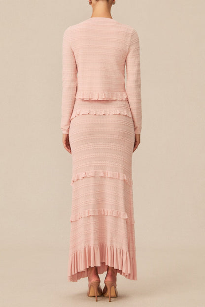 mildred Pink Textured Knit Maxi Dress & Cardigan Set