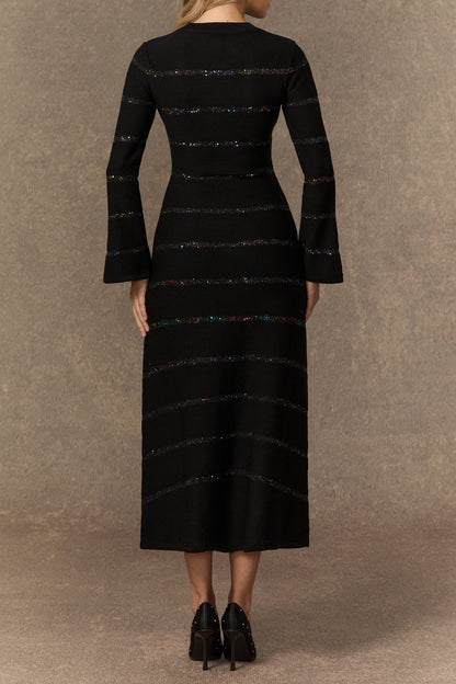 gloria Black Sequin Embellished Knit Midi Dress