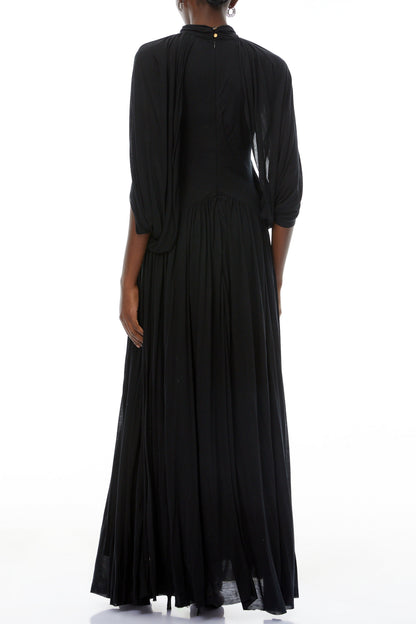 leona black Draped Cape Sleeve Knit Maxi Dress