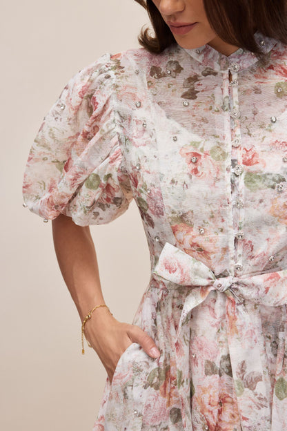 philipppa multicolor Floral Print Puff Sleeve Midi Dress